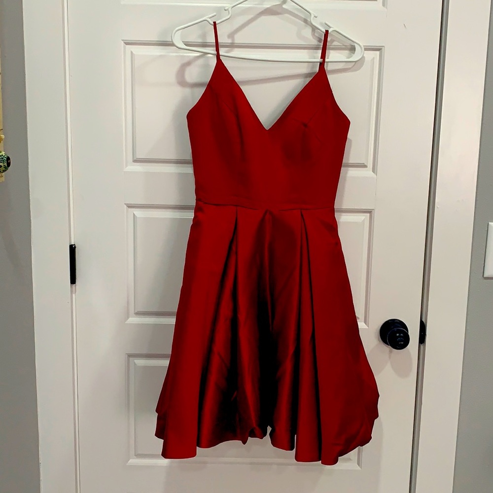 Short silky red prom dress